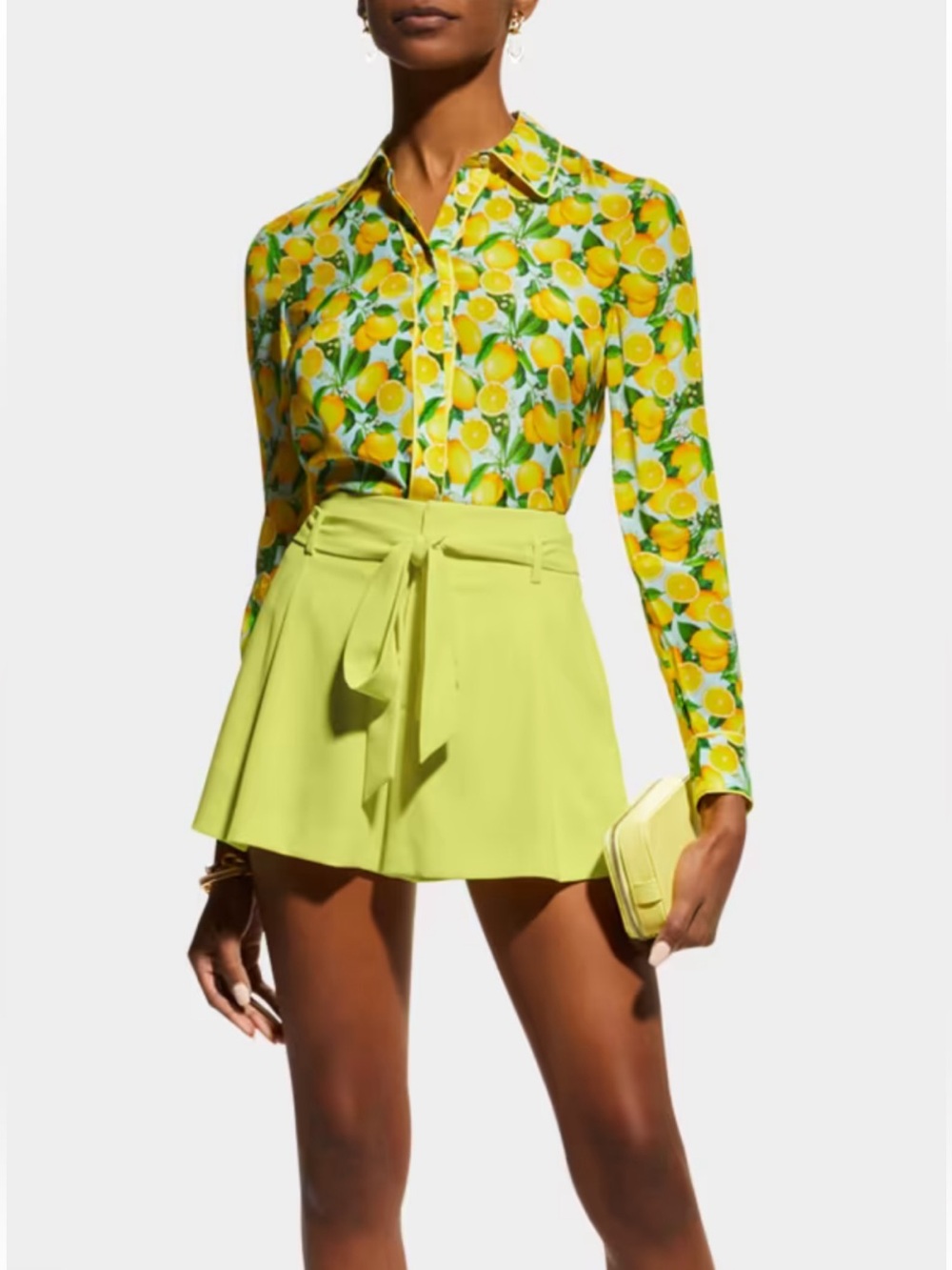 NEW Alice + Olivia Willa Lemon Print 100% Silk Button Up Blouse Sz Small